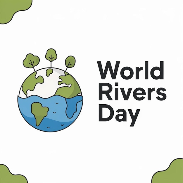 A poster for world rivers day with a green background and a world map