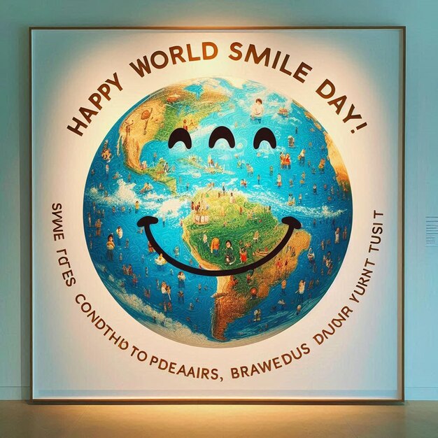 Photo a poster of a world that says happy smile