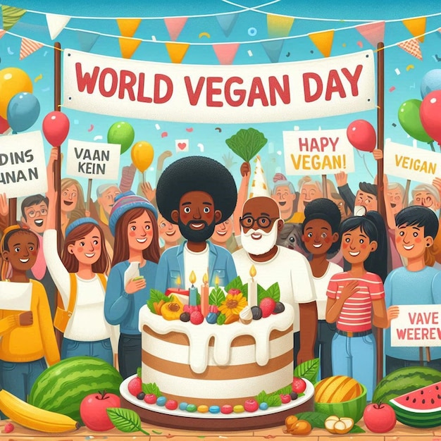 Photo a poster of a world vegan cake with the words world vegan on it