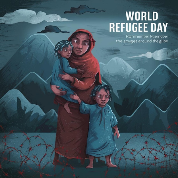 a poster for world war day with a woman and children