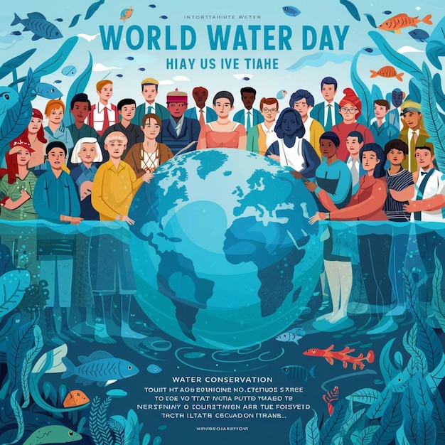 a poster for world water day with people around it