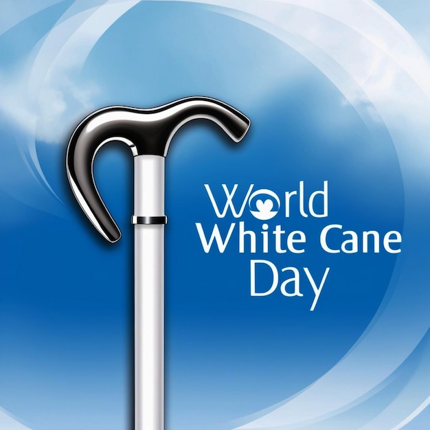 Photo a poster for world white day with a blue background and a picture of a cane