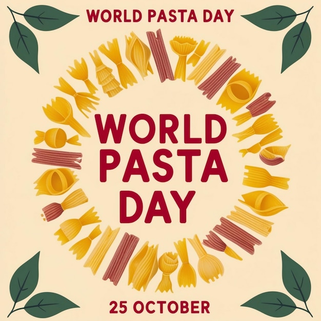 a poster for worlds day with a circle of pasta