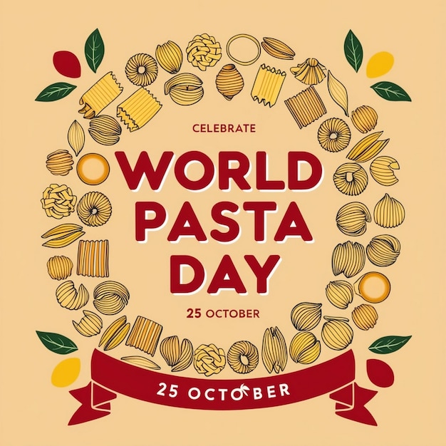 Photo a poster for worlds pasta day with a red ribbon that says world pasta