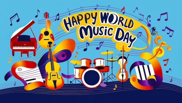 a poster for the worlds world day with music notes and a musical note