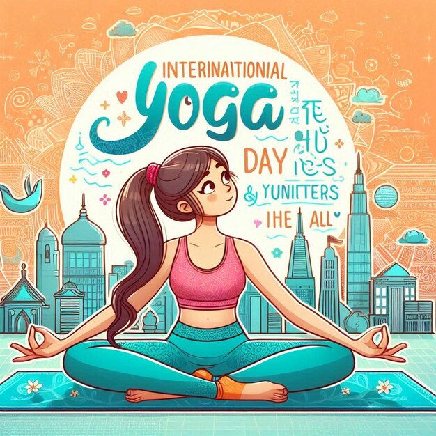 Photo a poster for the yoga day featuring a woman doing yoga