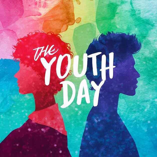 a poster for the youth day with a colorful background and a woman in a blue dress