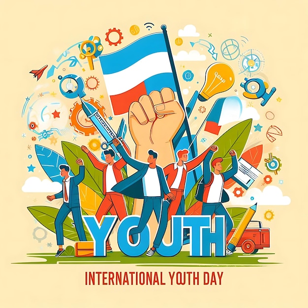 Photo a poster for a youth youth day with a hand holding a flag