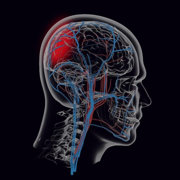 The posterior lobe of the brain is highlighted in red