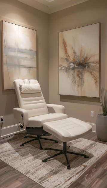 Photo posttreatment reclining chair in serene medical spa with soft lighting and orchid decoration