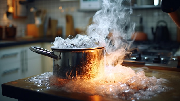 a pot of boiling water is cooking on a stove