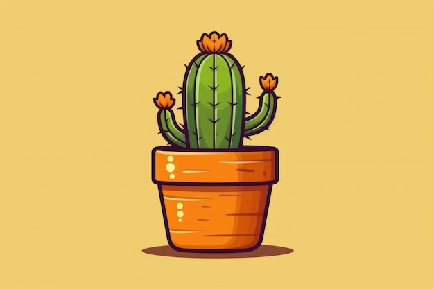 pot of cactus indoor plant cartoon flat