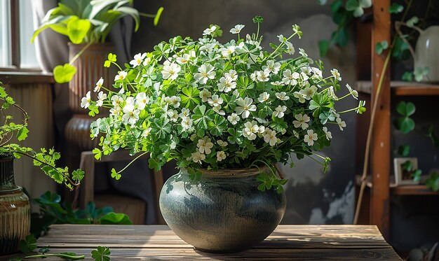 Photo a pot of flowers that is made by the company of the plant