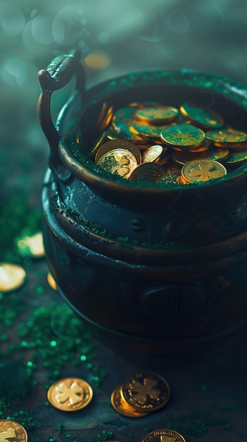 Pot of a gold coins close up view