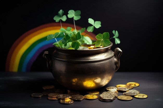 A pot of gold coins with a plant growing out of it generative AI