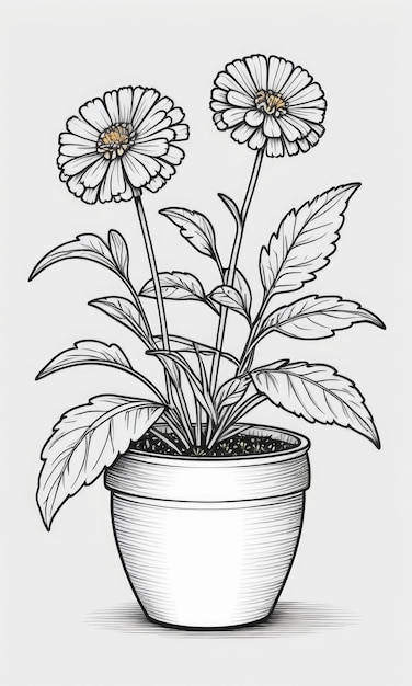 Photo pot marigold flower coloring page for kids