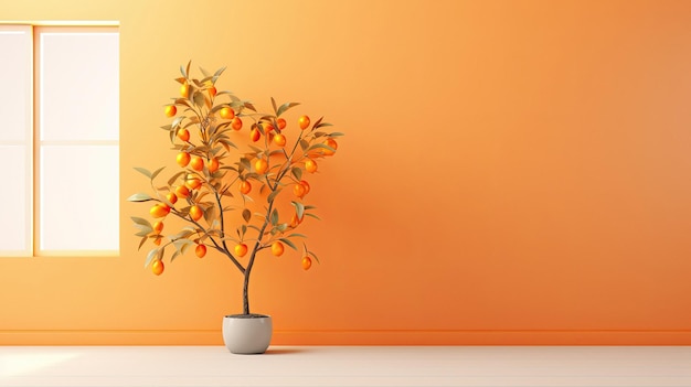 A pot of orange flowers on a table with an orange background