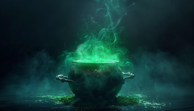 a pot of pot of boiling water with green smoke