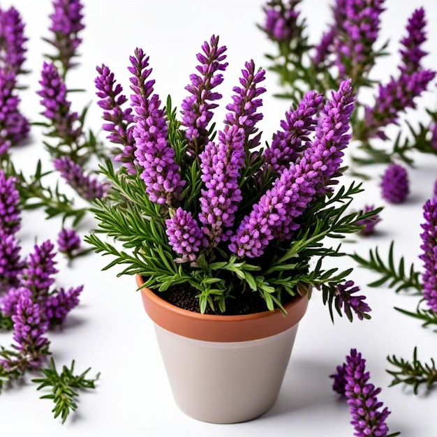 a pot of purple flowers with green leaves and purple flowers