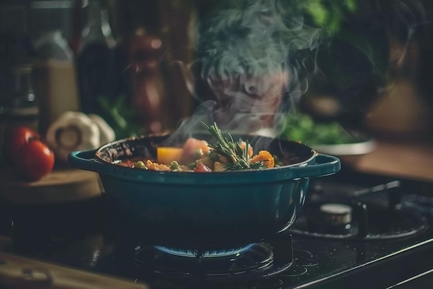 pot of simmering tomato sauce on a stovetop