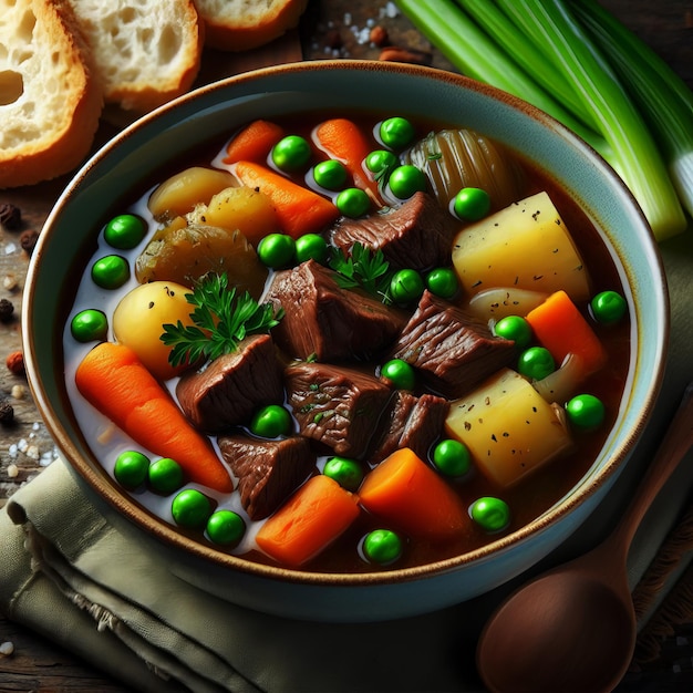 a pot of stew with carrots celery and celery