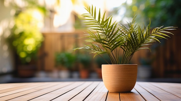 Pot with flower on wooden table high quality photo