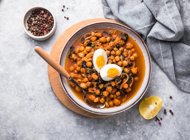 Potaje de vigilia - Chickpea stew with spinach and cod. Typical spanish food for Easter holidays.