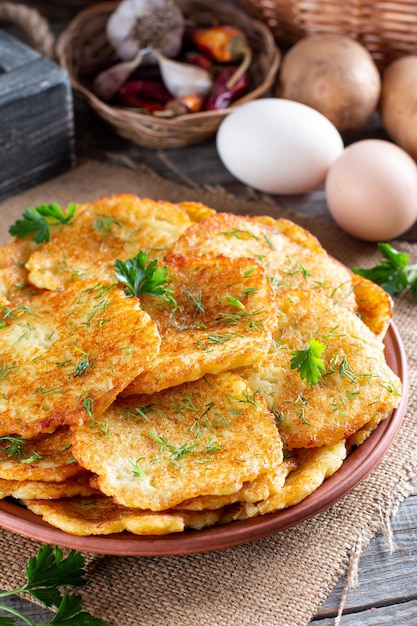 Potato Cakes. Vegetable fritters, latkes, draniki.