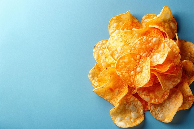 Potato chips on blue background