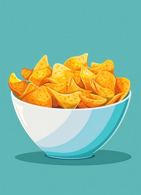 Photo potato chips in a bowl in flat style