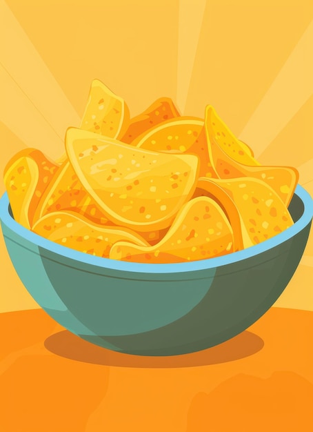 Photo potato chips in a bowl in flat style