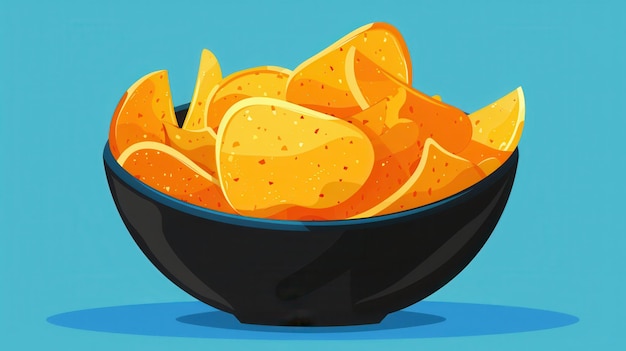 Photo potato chips in a bowl in flat style