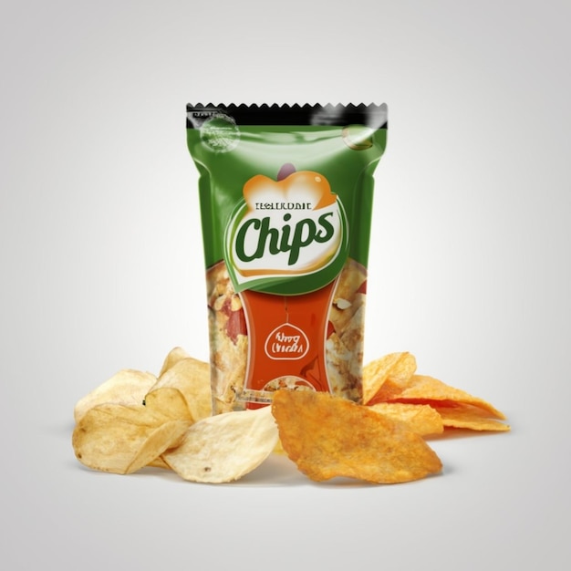 Potato chips burning on fire packaging isolated Chips with chillies and bell peppers