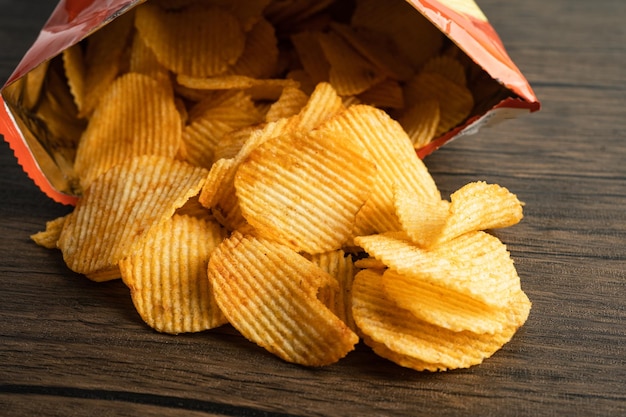 Potato chips delicious BBQ seasoning spicy for crips thin slice deep fried snack fast food