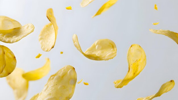 Photo potato chips floating in midair