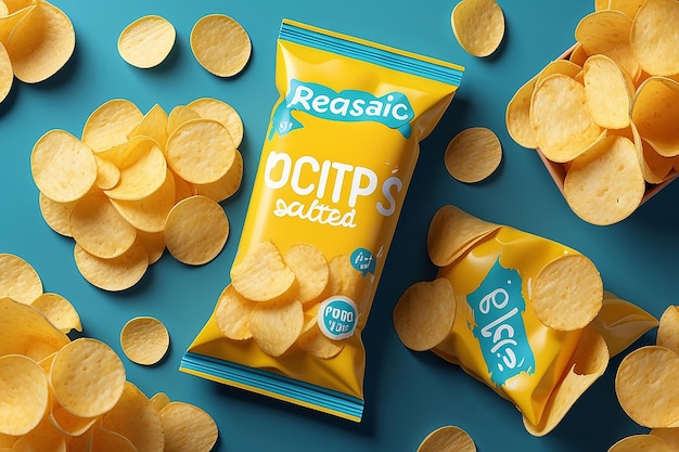 Photo potato chips salted packaging design reaalistic 3d icon illustration