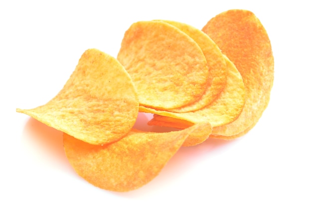 Potato chips on a white background