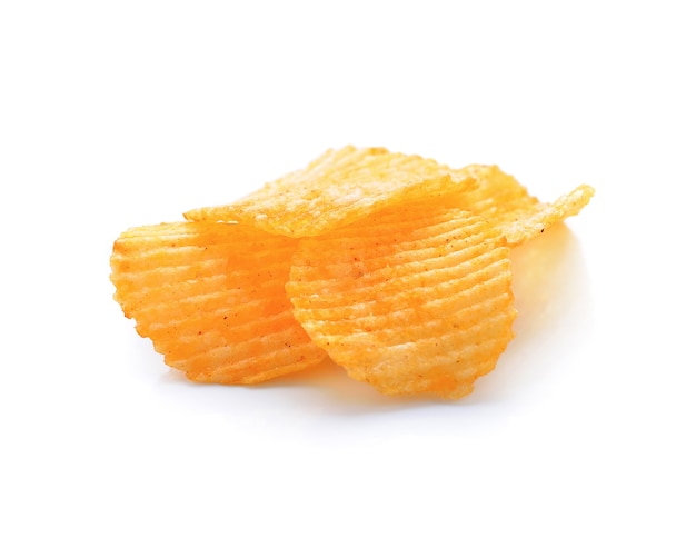 Potato chips on white background