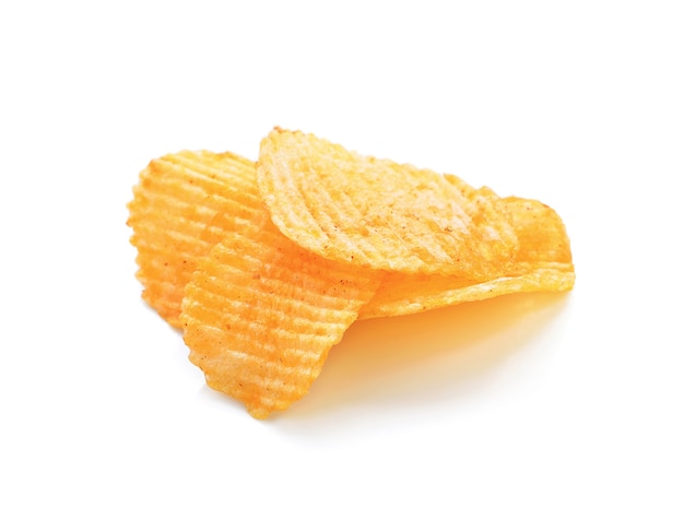 Potato chips on white background