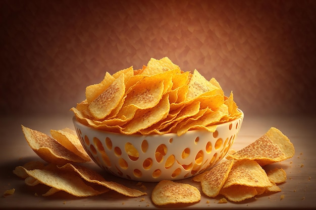 Potato chips with cheddar rustic background