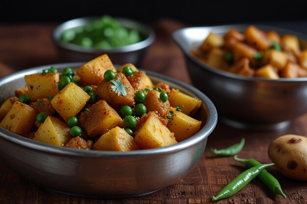 Photo potato curry or aloo or aaloo masala fry with green peas