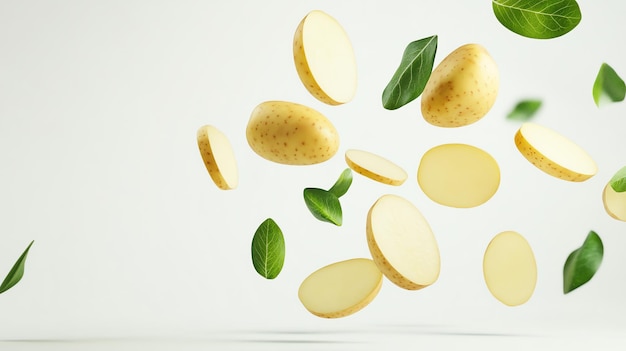 Potato falling isolated on a white background