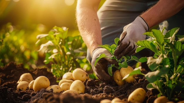 Potato harvest in the hands of a farmer