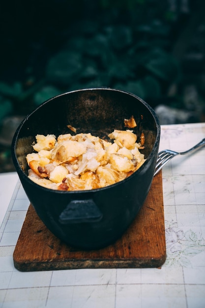 Potato is in a rustic in the cauldron