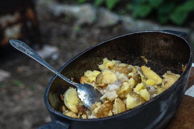 Potato is in a rustic in the cauldron