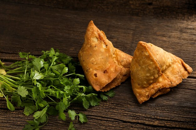 Potato samosa.spicy street food, Famous snacks in india