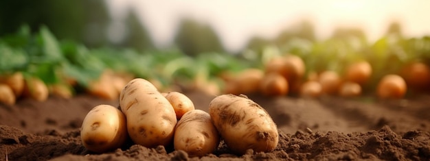 Potatoes on the background of the garden Generative AI