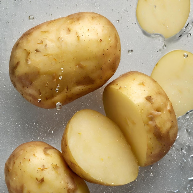 potatoes potatoes and a water droplet are being frozen in a glass container