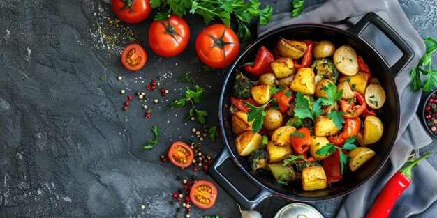 Photo potatoes and tomatoes on table