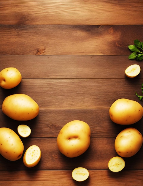 potatoes on a wooden board Very nice potatoes many potatoes at once